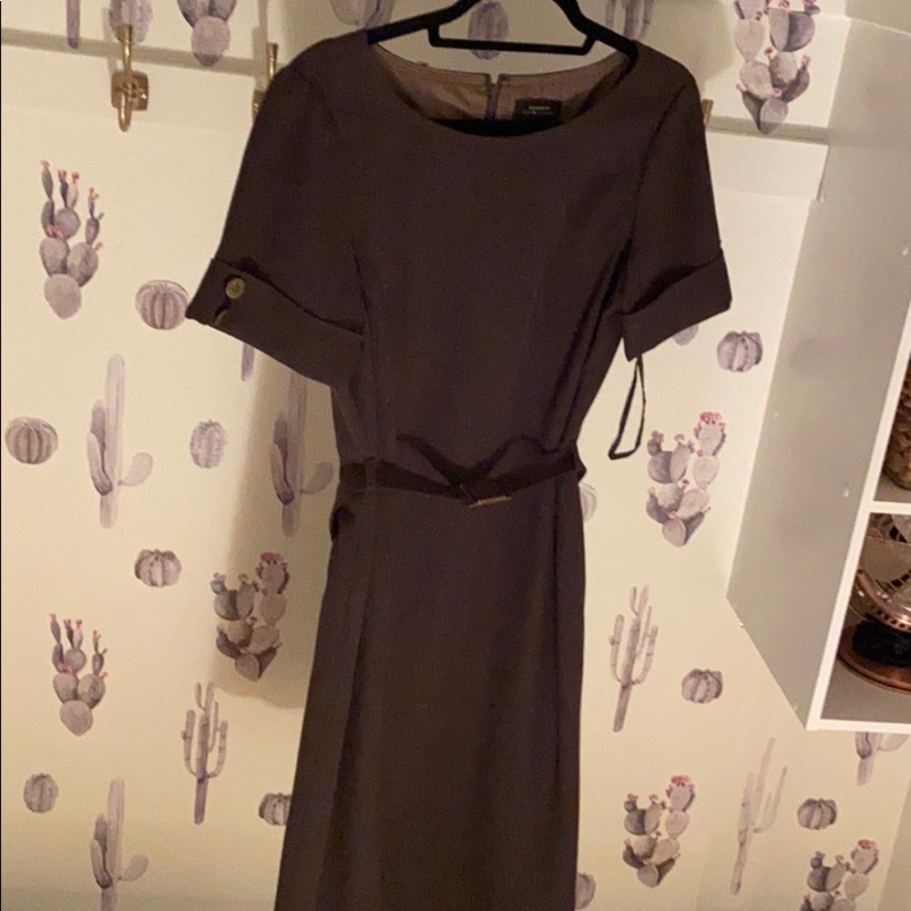 Tahari calf length army color dress